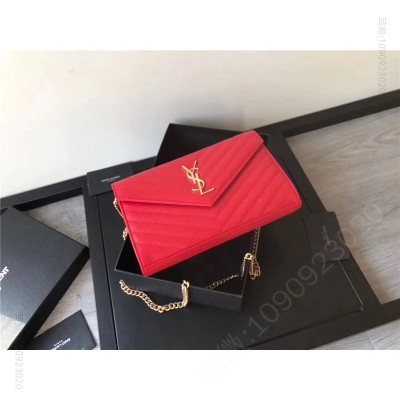 圣罗兰包包 YSL 进口鱼子酱皮 圣罗兰 真皮链式皮夹 红色 原单圣罗兰女包