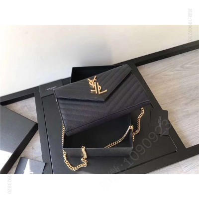 圣罗兰包包 YSL 进口鱼子酱皮 圣罗兰 真皮链式皮夹 黑色金饰 原单圣罗兰女包