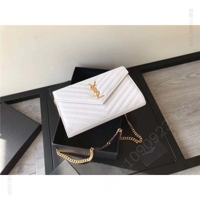 圣罗兰包包 YSL 进口鱼子酱皮 圣罗兰 真皮链式皮夹 白色金饰 原单圣罗兰女包