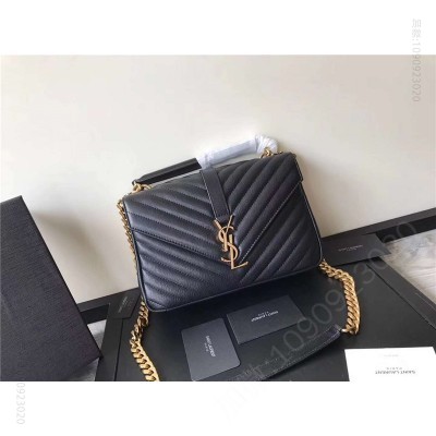 圣罗兰包包 圣罗兰 YSL女包 圣罗兰手拿包 纯手工女包 YSL小牛皮包 金色链条 黑色 原单圣罗兰女包
