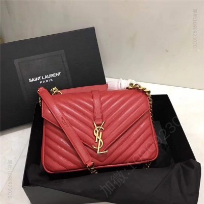 圣罗兰包包 圣罗兰 YSL女包 圣罗兰手拿包 纯手工女包 YSL小牛皮包 金色链条 红色 原单圣罗兰女包