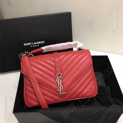 圣罗兰包包 圣罗兰 YSL女包 圣罗兰手拿包 纯手工女包 YSL小牛皮包 灰色链条 红色 原单圣罗兰女包