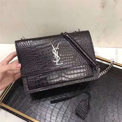 圣罗兰包包 圣罗兰 YSL手拿包 圣罗兰链条包 2017官方同步 鳄鱼纹 黑...