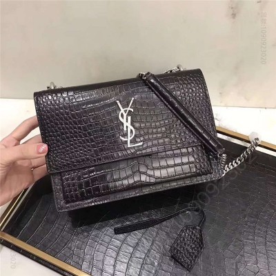 圣罗兰包包 圣罗兰 YSL手拿包 圣罗兰链条包 2017官方同步 鳄鱼纹 黑色 原单圣罗兰女包