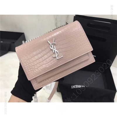 圣罗兰包包 圣罗兰 YSL女包 圣罗兰手拿包 YSL手拿包 鳄鱼纹 粉色 原单圣罗兰女包
