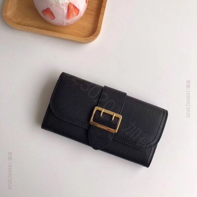 Burberry新款 巴宝莉钱包 皮革 长款钱夹 山羊纹小牛皮 黑色