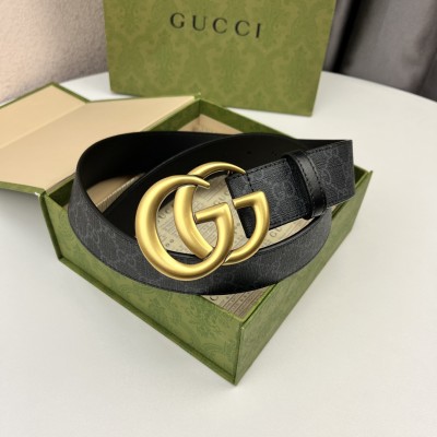 GUCCI GG Supreme高级人造帆布，可分解材料，配以黑色皮革滚边，搭配双G带金扣