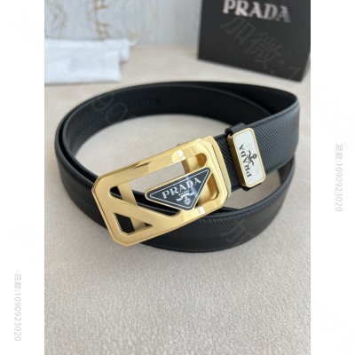 PRADA普拉达自动扣皮带 百分百头层牛皮