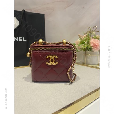 Chanel 进口油蜡牛皮 双金球化妆小盒子 小型收纳盒