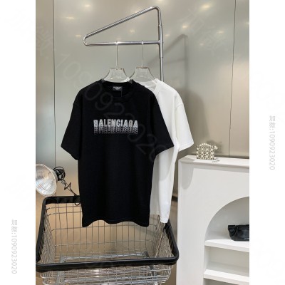 T413_高仿巴黎世家男装 BALENCIAGA 巴黎世家幻影对位烫钻款短袖