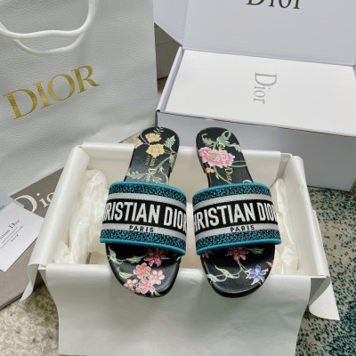 Dior 迪奥专柜同步系列最新爆款羊皮垫脚提花刺绣凉拖鞋