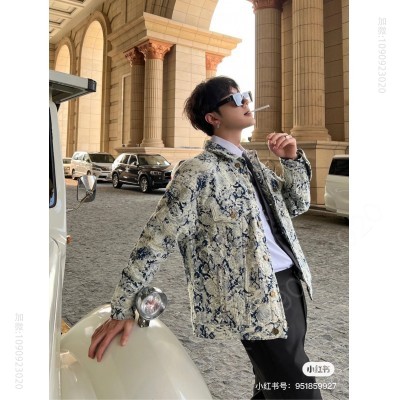 1v男装外套 Louis Vuitton 路易威登LV破坏花卉玫瑰提花重工水洗流苏牛仔衣外套夹克