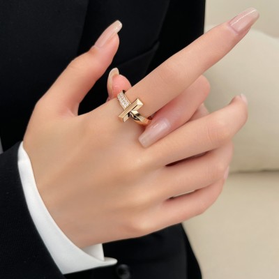 Tiffany 蒂芙尼CNC高版本宽半镶钻戒指