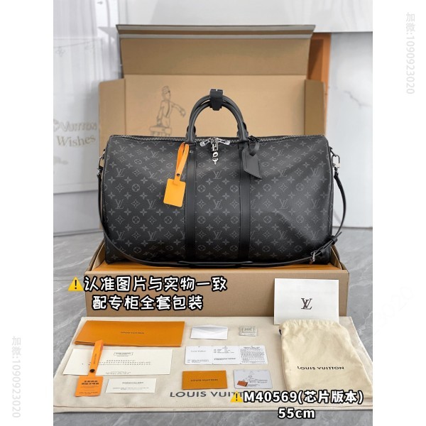 LV Black Flower Large Travel Bag Chip Version M40569 KEEPALL BANDOULI È RE 55 Louis Vuitton Travel Bag