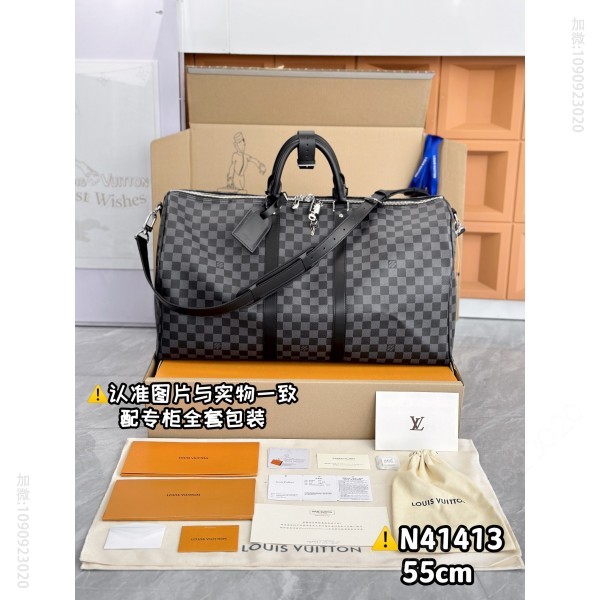 台湾LV旅行包 黑格大号 原厂全钢 N41418 KEEPALL BANDOULIÈRE 55 路易威登旅行袋