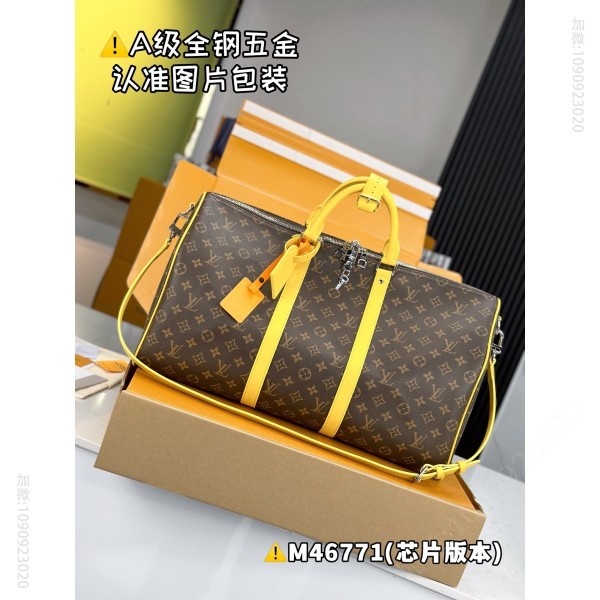 驴家LV旅行包 黄色 原厂全钢 M46771 KEEPALL BANDOULIÈRE 50 英国路易威登旅行袋