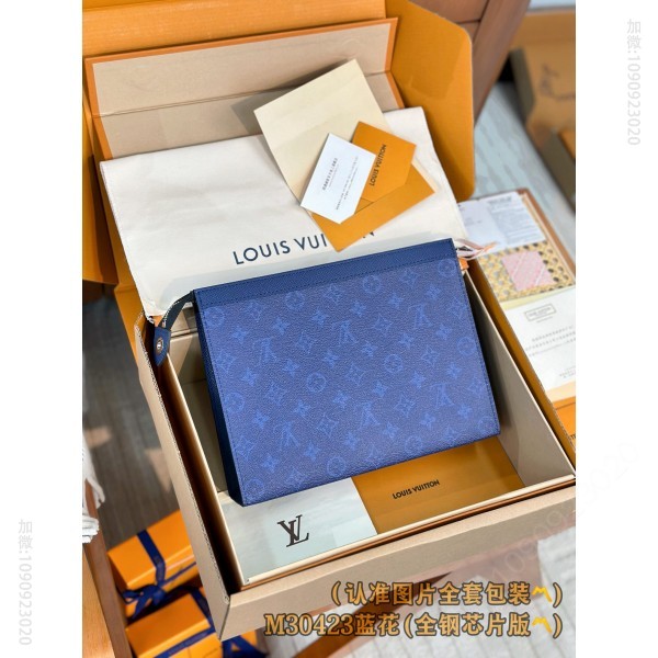 LV手包 M30423 蓝花 变码芯片 Pochette Voyage MM旅行收納袋