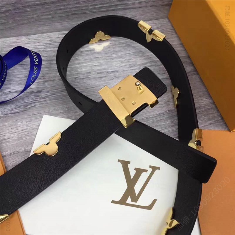 LV女士皮带/腰带 M9310 LV 路易威登 女神款 花卉装饰 进口牛皮 腰带 黑色 高仿LV皮带 原单LV腰带 A货LV M93101