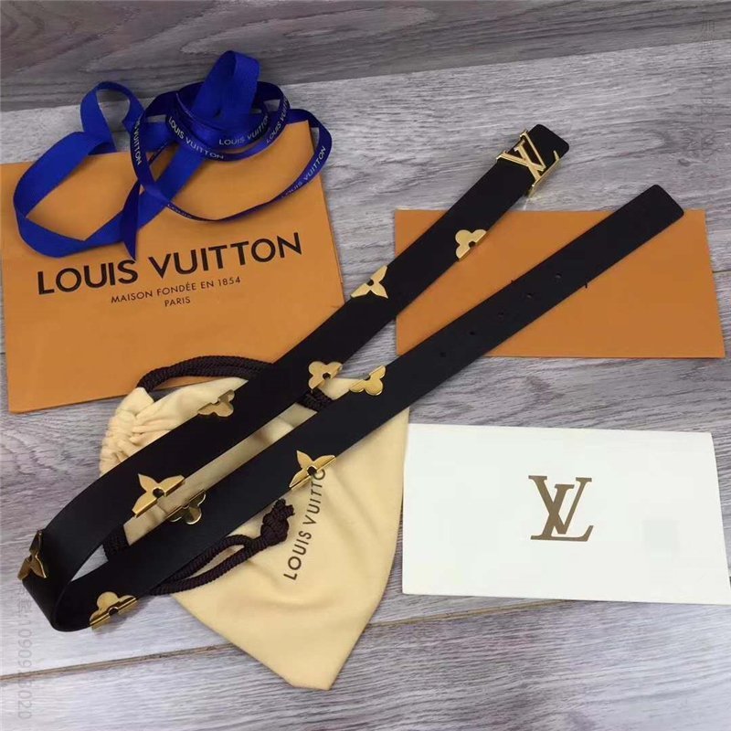 LV女士皮带/腰带 M9310 LV 路易威登 女神款 花卉装饰 进口牛皮 腰带 黑色 高仿LV皮带 原单LV腰带 A货LV M93101