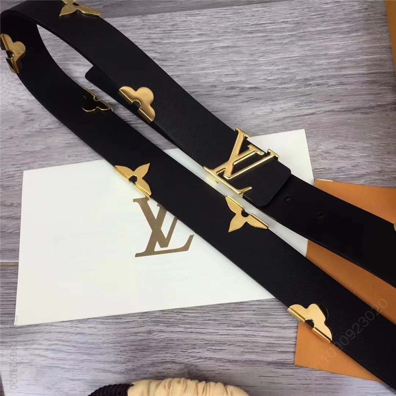 LV女士皮带/腰带 M9310 LV 路易威登 女神款 花卉装饰 进口牛皮 腰带 黑色 高仿LV皮带 原单LV腰带 A货LV M93101