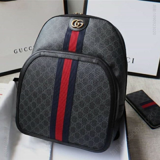 古驰背包 Gucci男士背包 Ophidia系列 GG高级人造帆布 古驰双肩背包 黑灰色 古驰双肩包 547967