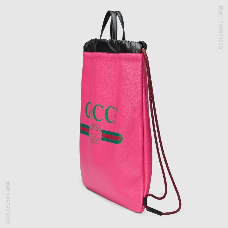 古驰背包 GUCCI Coco Capitán印花 真皮双提手 双肩手提包两用 玫红色 古驰双肩包 494053