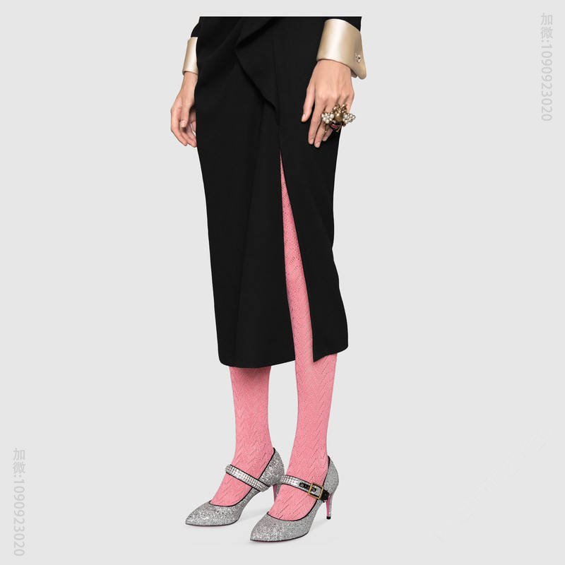古驰女鞋 GUCCI 水晶闪亮鞋带 尖头高跟鞋 银色 原单古驰女鞋 高仿古驰 494234