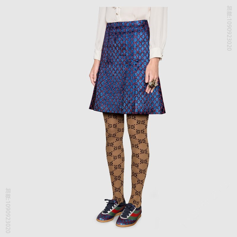 古驰女鞋 GUCCI Falacer织带装饰 银丝双G面料 低帮运动鞋 蓝色 原单古驰女鞋 高仿古驰 493713