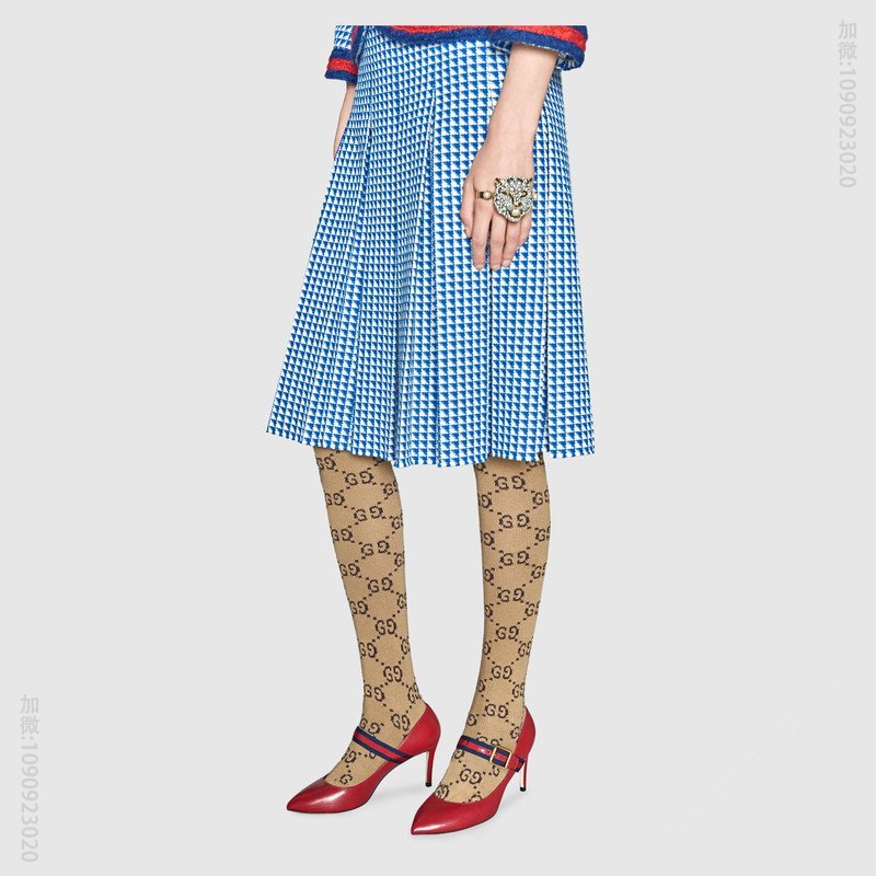 古驰女鞋 GUCCI Sylvie 系列 罗缎织带 皮革 尖头中跟 浅口鞋 芙蓉红 原单古驰女鞋 高仿古驰 475086