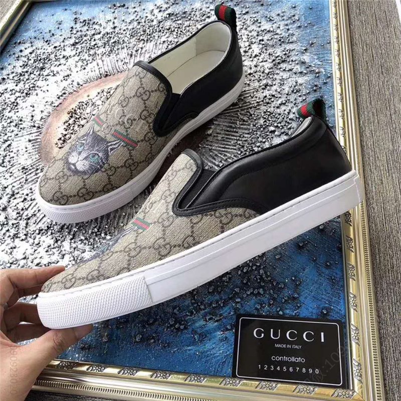 古驰男鞋 Gucci男鞋 古驰鞋子 进口牛皮 全手工 Gucci专用面料 猫头印花 原单古驰男鞋 高仿古驰 38675015