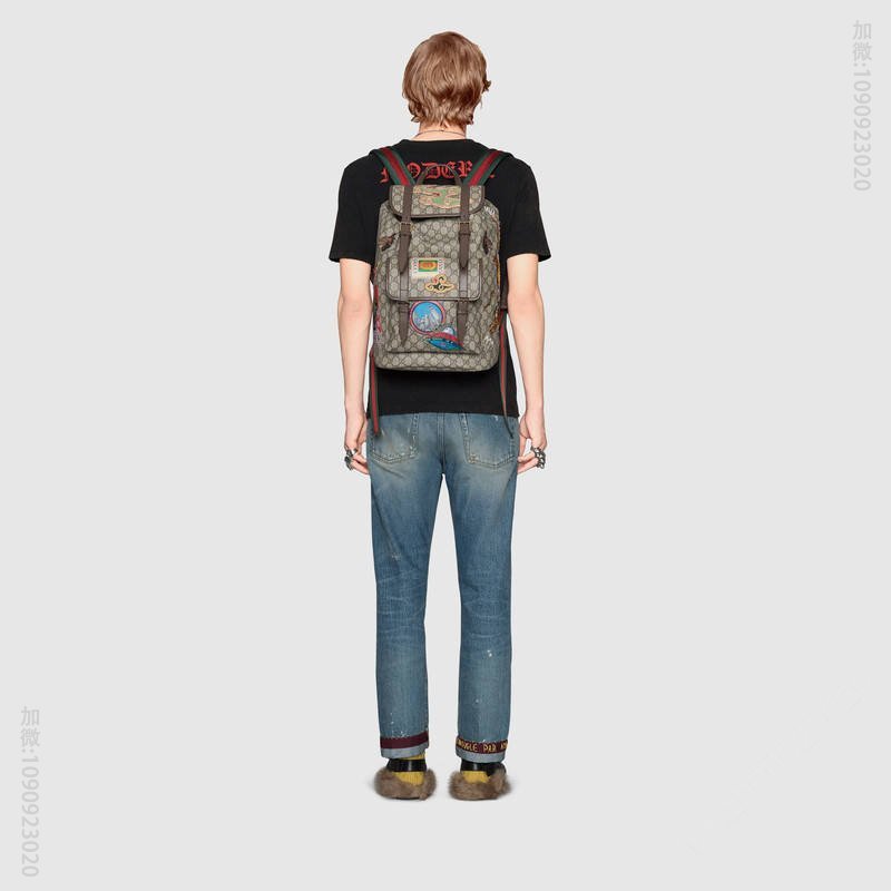 古驰旅行箱包 Gucci Courrier系列 柔软GG Supreme高级人造帆布 双肩包 乌木色 原单古驰旅行包 高仿古驰 473869