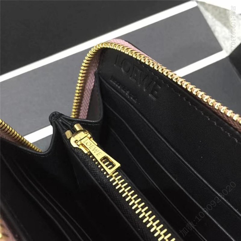 罗意威钱包 Loewe罗意威 Puzzle系列 牛皮长夹 拼色 拉链长款钱包 藕粉 原单罗意威钱夹 