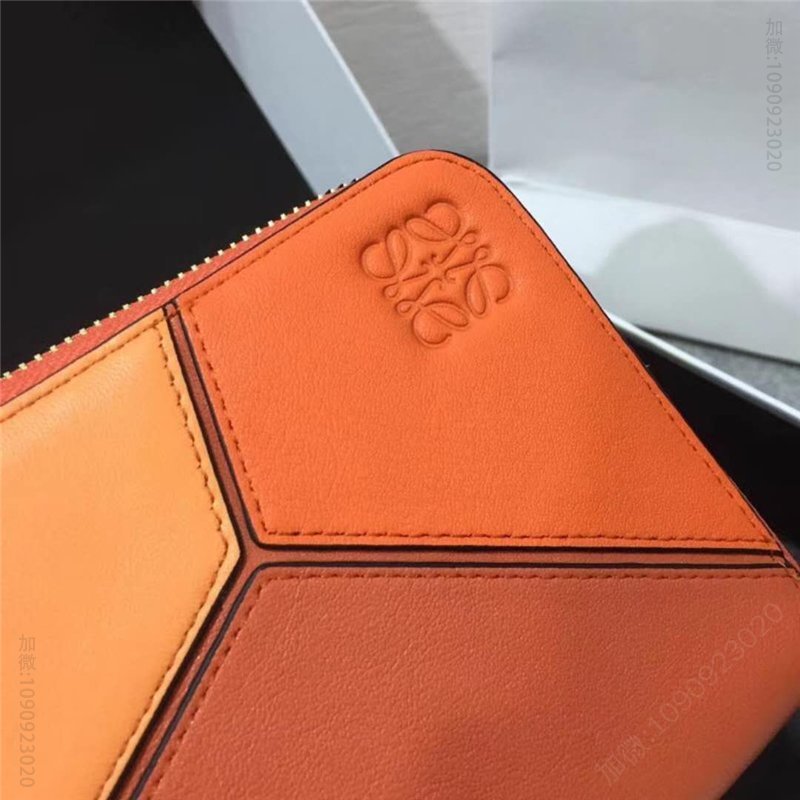 罗意威钱包 Loewe罗意威 Puzzle系列 牛皮长夹 拼色 拉链长款钱包 橙色 原单罗意威钱夹 