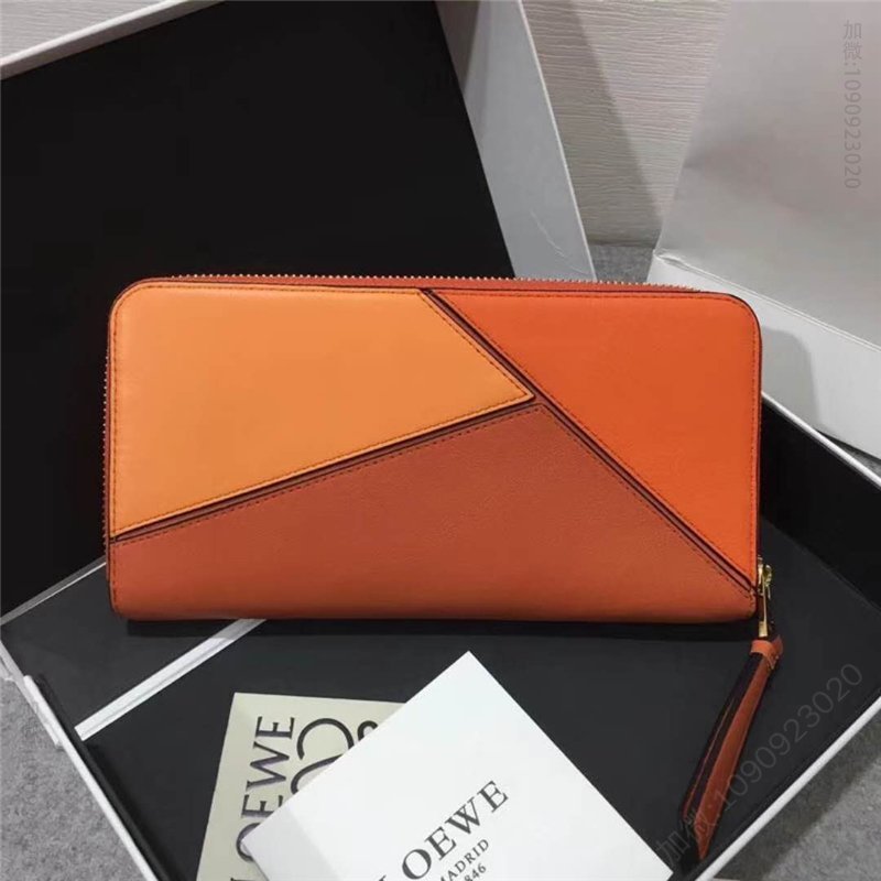 罗意威钱包 Loewe罗意威 Puzzle系列 牛皮长夹 拼色 拉链长款钱包 橙色 原单罗意威钱夹 