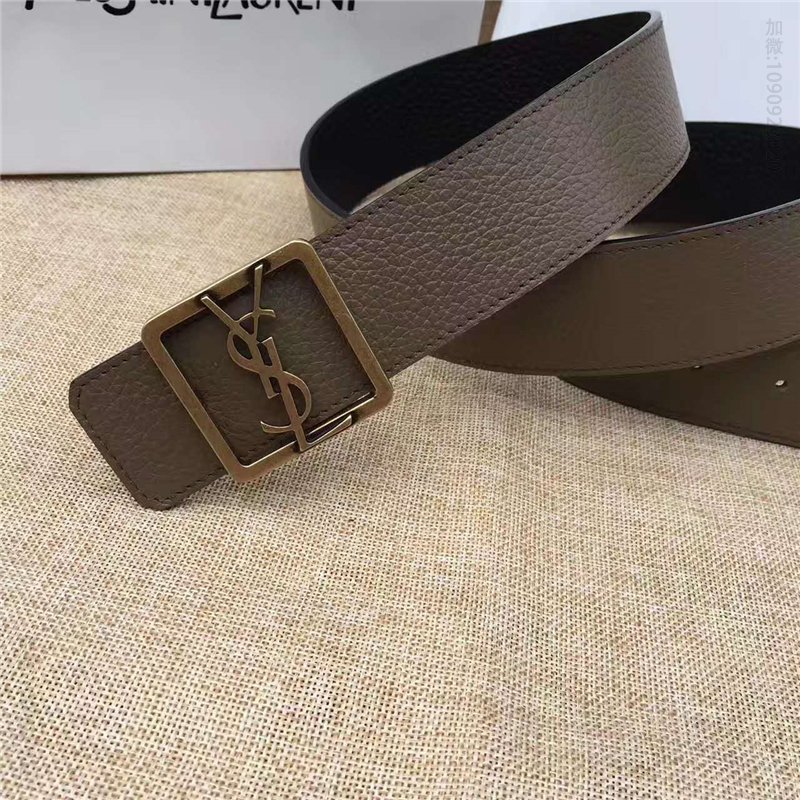 迪圣罗兰皮带 圣罗兰YSL女士腰带 头层牛皮荔枝纹 实心复古铜扣头 双面可用 棕色 原单圣罗兰腰带 