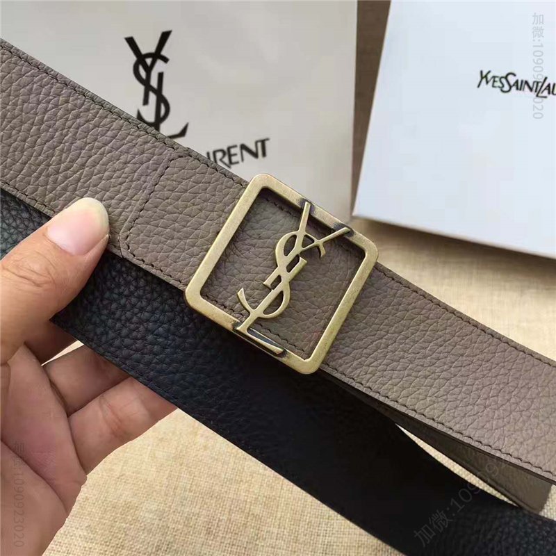 迪圣罗兰皮带 圣罗兰YSL女士腰带 头层牛皮荔枝纹 实心复古铜扣头 双面可用 棕色 原单圣罗兰腰带 
