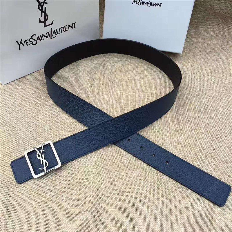 迪圣罗兰皮带 圣罗兰YSL女士腰带 头层牛皮荔枝纹 实心复古铜扣头 双面可用 蓝色 原单圣罗兰腰带 