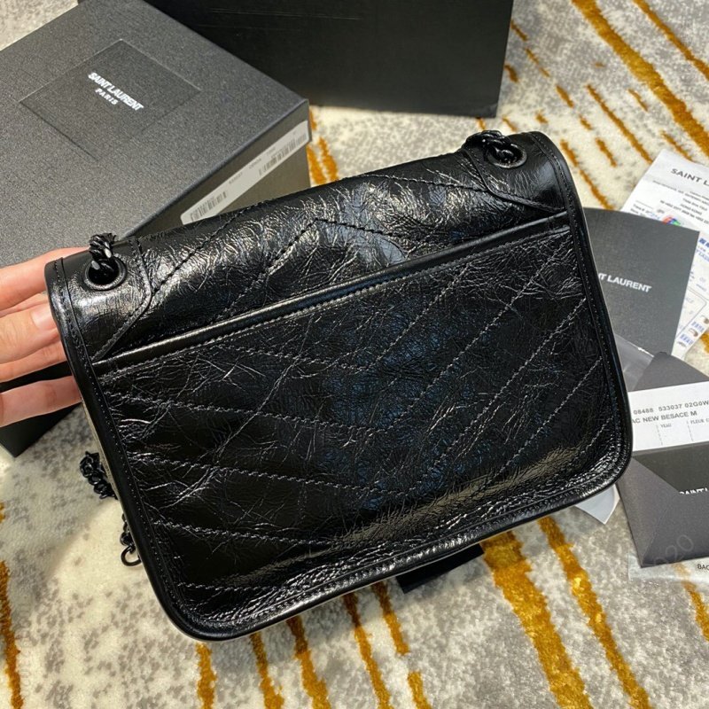 迪圣罗兰女包 YSL圣罗兰 Niki baby 迷你复古褶皱真皮包 黑色 原单圣罗兰包包 
