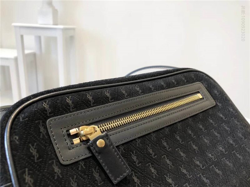 圣罗兰女包 YSL Monogram All Over 麂皮 圣罗兰肩包 YSL相机包 黑色 原单圣罗兰包包 