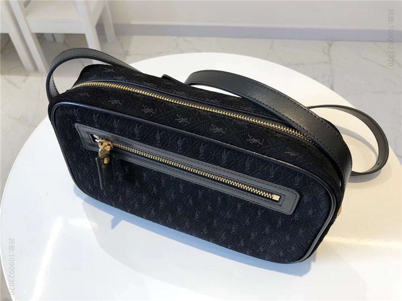 圣罗兰女包 YSL Monogram All Over 麂皮 圣罗兰肩包 YSL相机包 黑色 原单圣罗兰包包 