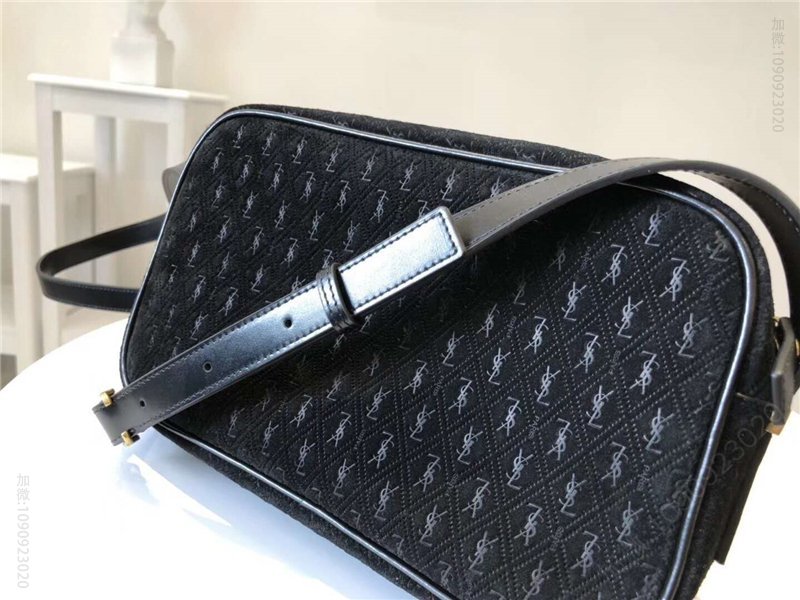 圣罗兰女包 YSL Monogram All Over 麂皮 圣罗兰肩包 YSL相机包 黑色 原单圣罗兰包包 