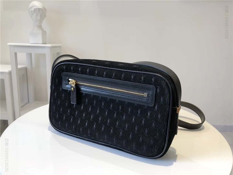 圣罗兰女包 YSL Monogram All Over 麂皮 圣罗兰肩包 YSL相机包 黑色 原单圣罗兰包包 