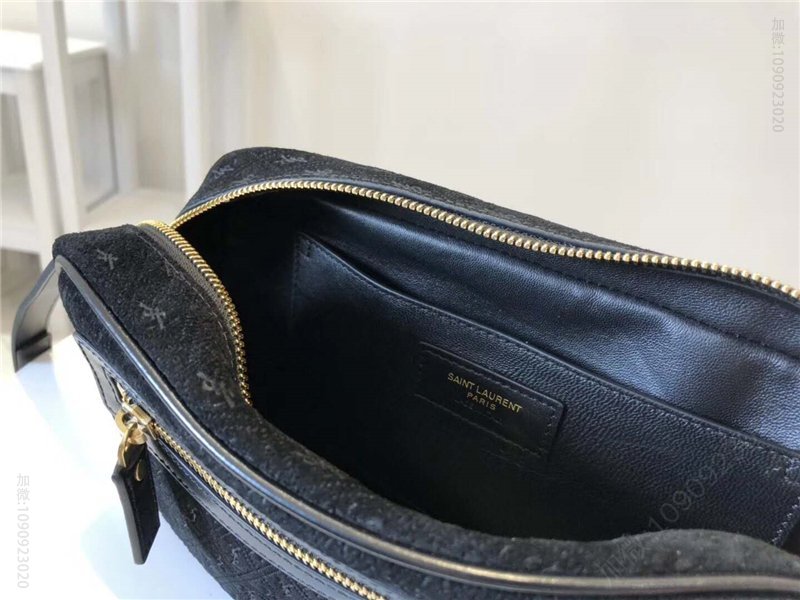 圣罗兰女包 YSL Monogram All Over 麂皮 圣罗兰肩包 YSL相机包 黑色 原单圣罗兰包包 