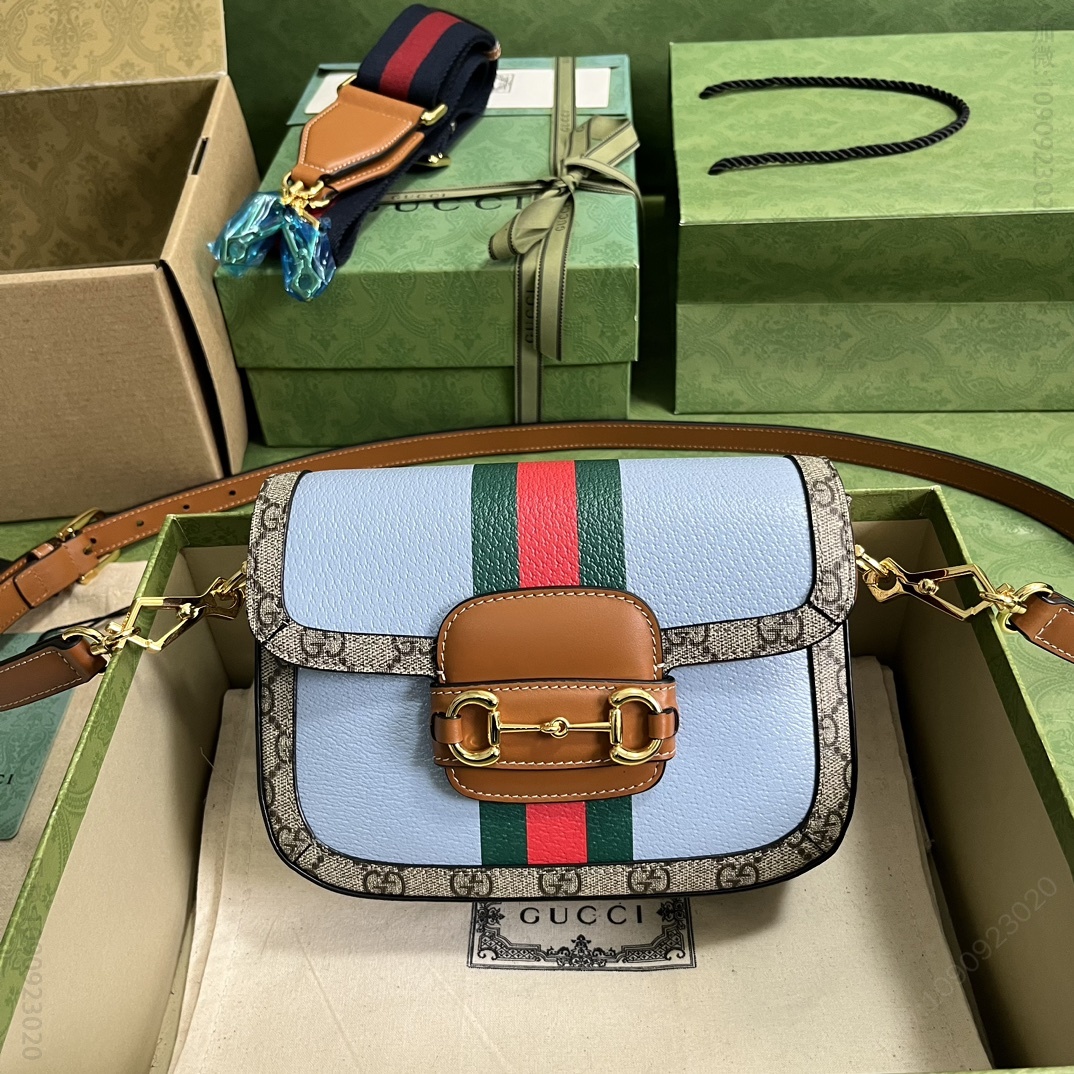 高仿古驰单肩包 中国新年系列Gucci Horsebit 1955迷你手袋 红绿织带印花 