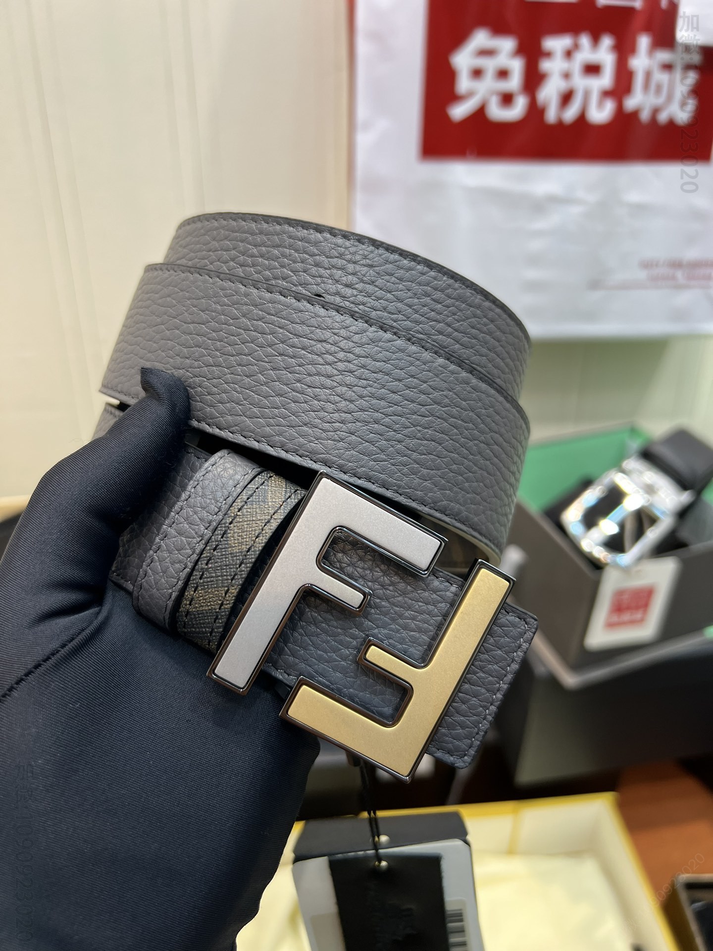 高仿芬迪皮带 FENDI 芬迪面荔枝纹双面腰带 男士原厂皮皮带 