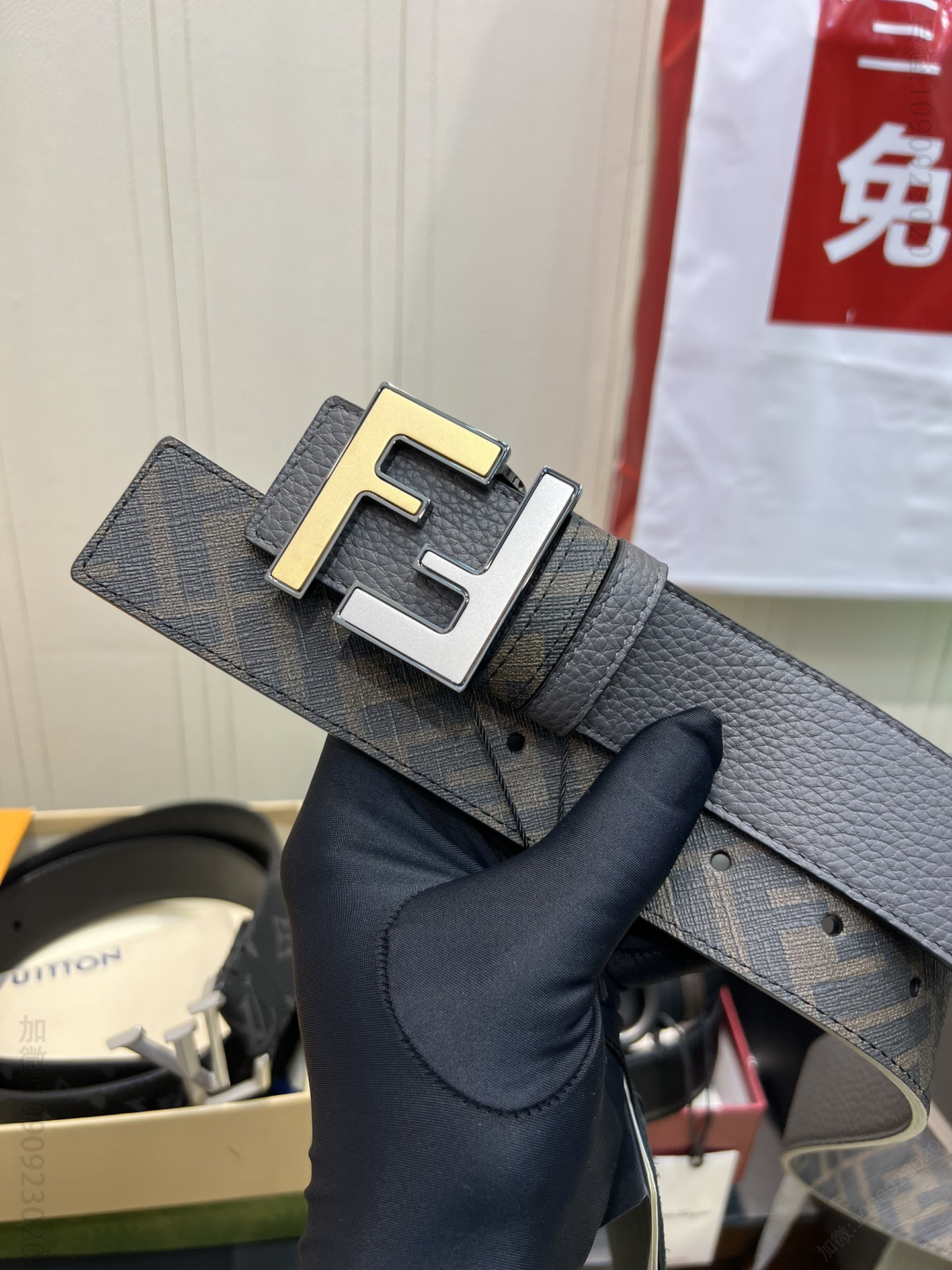 高仿芬迪皮带 FENDI 芬迪面荔枝纹双面腰带 男士原厂皮皮带 