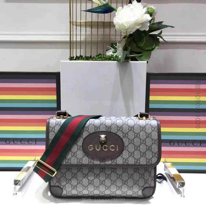 Gucci/古驰GGSupreme老虎头织带邮差包495654 古驰单肩男包