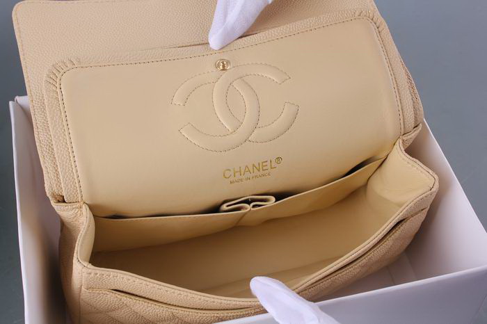 Chanel Classic Flap 香奈儿经典翻盖包 球纹/鱼子酱 杏色金链
