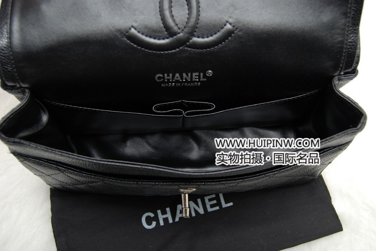 Chanel Classic Flap 香奈儿经典翻盖包 球纹/鱼子酱 黑色银链 小号